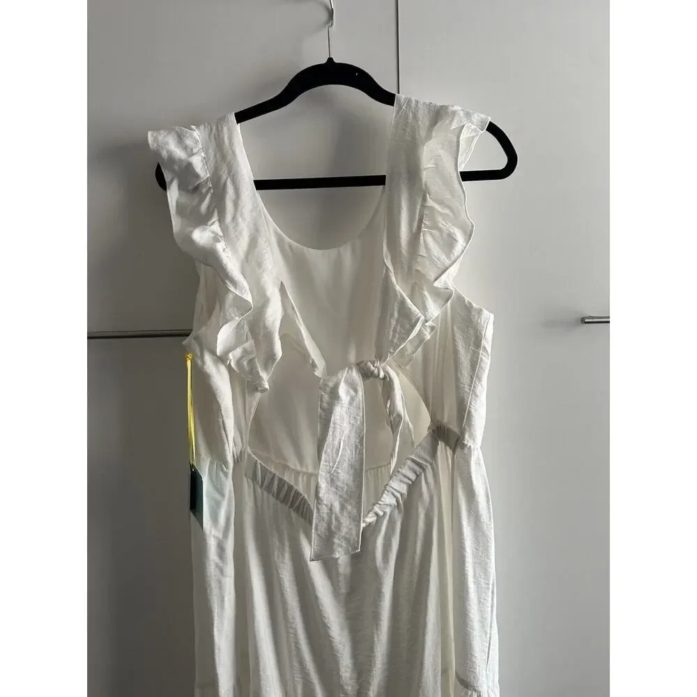 CeCe NWT XL White Maxi Dress Bow Back Coastal Resort Bridal Shower Dress - Picture 11 of 14